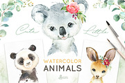 Cute Little Watercolor Animals, an Animal Illustration by OctopusArtis (Thumbnail 1 of 9)