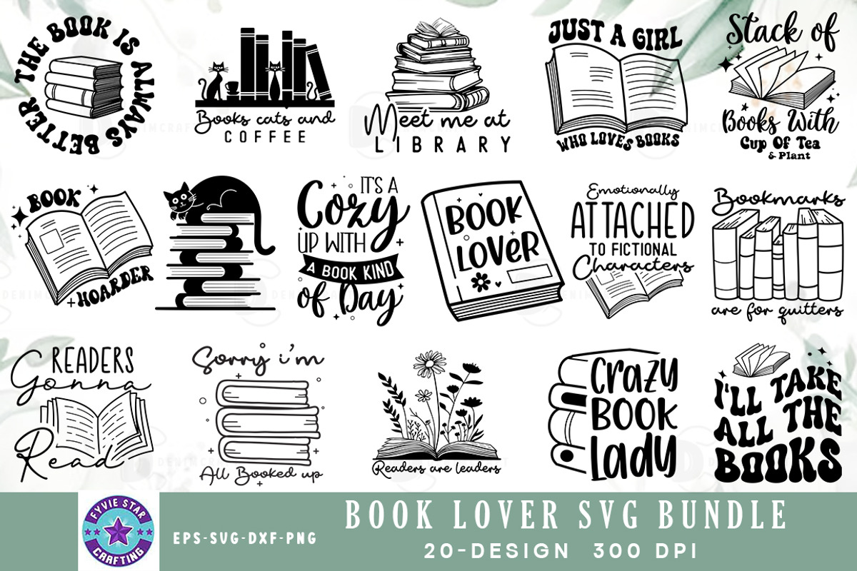 Book Lover Quotes SVG Design Bundle, an Object Graphic by FiveStarCrafting (Photo 1 of 18)