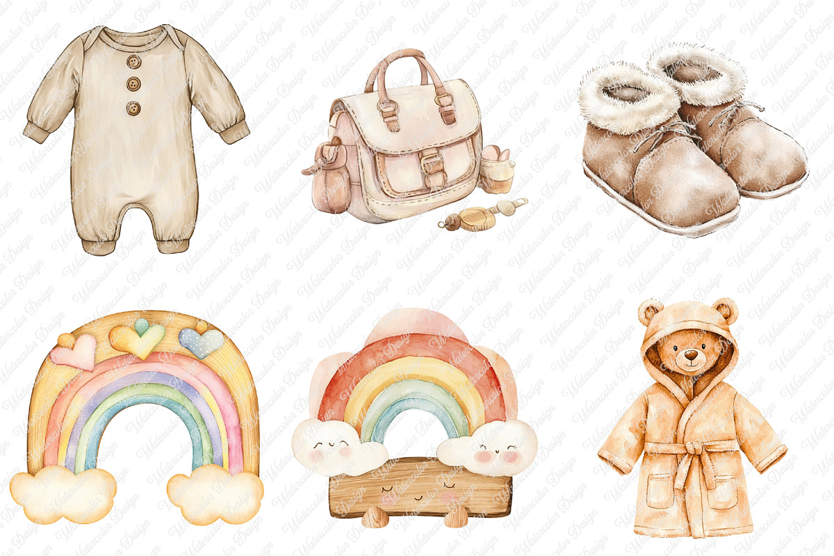 Neutral Baby Watercolor Clipart, an Illustration by Watercolor design (Photo 3 of 11)