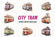Vintage City Tram Watercolor Clipart, an Object Illustration by New-School-Wave (Thumbnail 1 of 5)