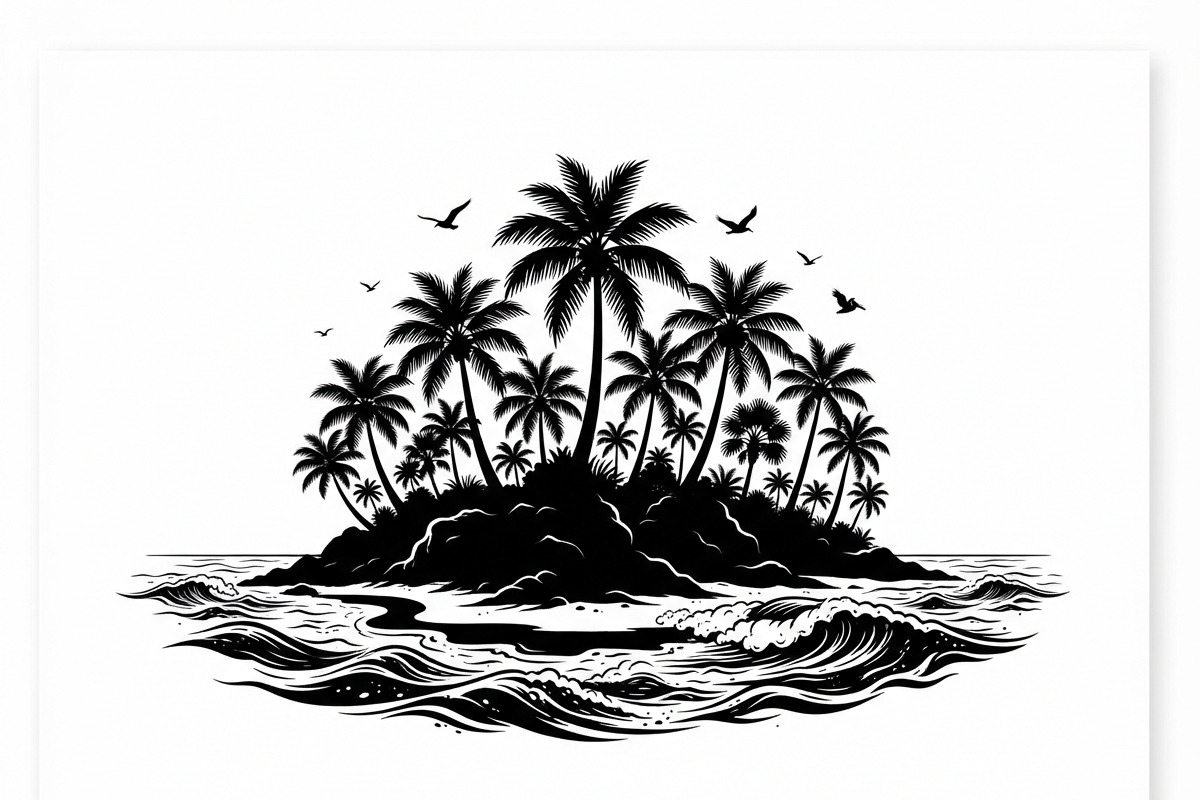 50 Tropical Palm Island Silhouette, an Empty State Illustration by Amazin_art (Photo 33 of 41)