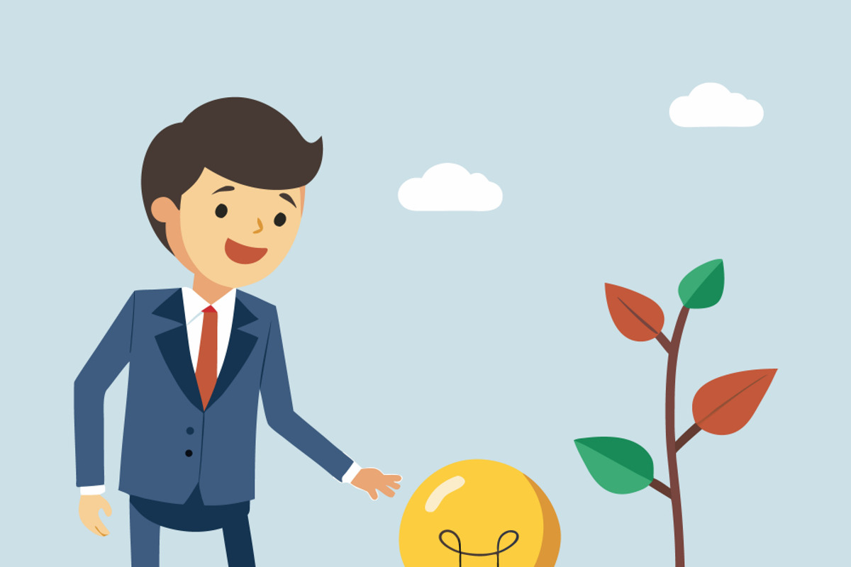 Businessman with lightbulb and plant, a Person Illustration by SouravDesign (Photo 1 of 3)