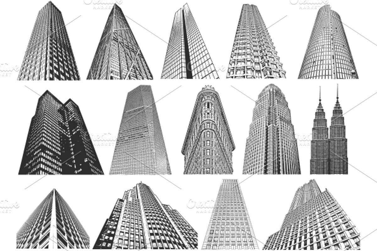 Skyscrapers- vector/brush set, an Illustration by BusOne (Photo 1 of 2)