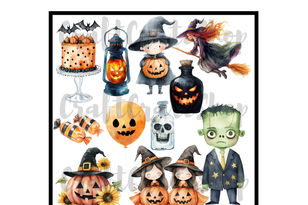 Cute Halloween Watercolor Clipart, an Illustration by CraftCrateShop (Photo 6 of 7)