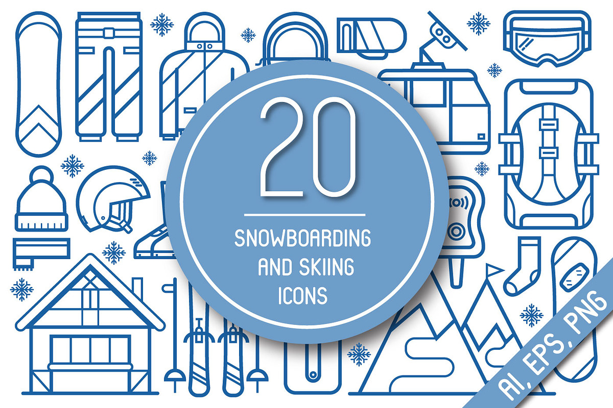 Snowboard and Ski Equipment Icons, an Outline Icon by Alex Krugli (Photo 1 of 5)