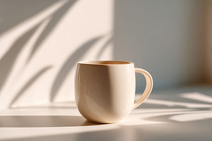 Simple white ceramic cup with soft shadows creating a tranquil atmosphere, a Photo by AlyaAnd