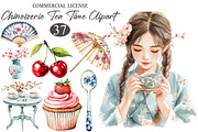 Watercolor Chinoiserie Tea Time Clip, an Illustration by designcity5 (Thumbnail 1 of 5)