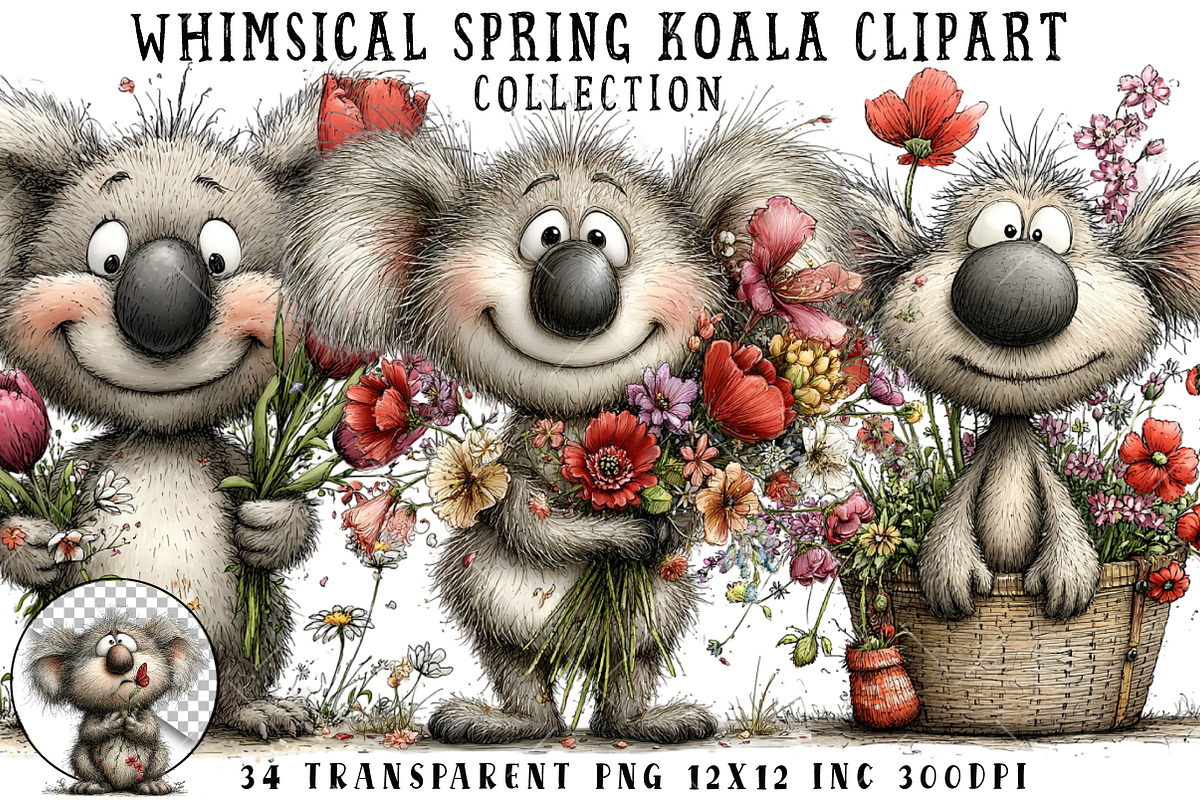 Whimsical Spring Koala Clipart, an Illustration by OK Design (Photo 1 of 6)