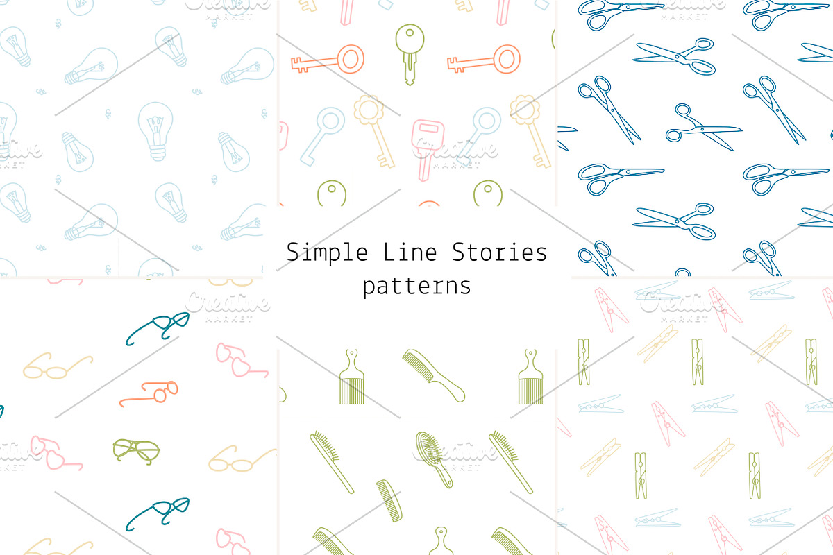 Simple Line Stories patterns, a Pattern Graphic by Lyolya Profitrolya (Photo 1 of 7)