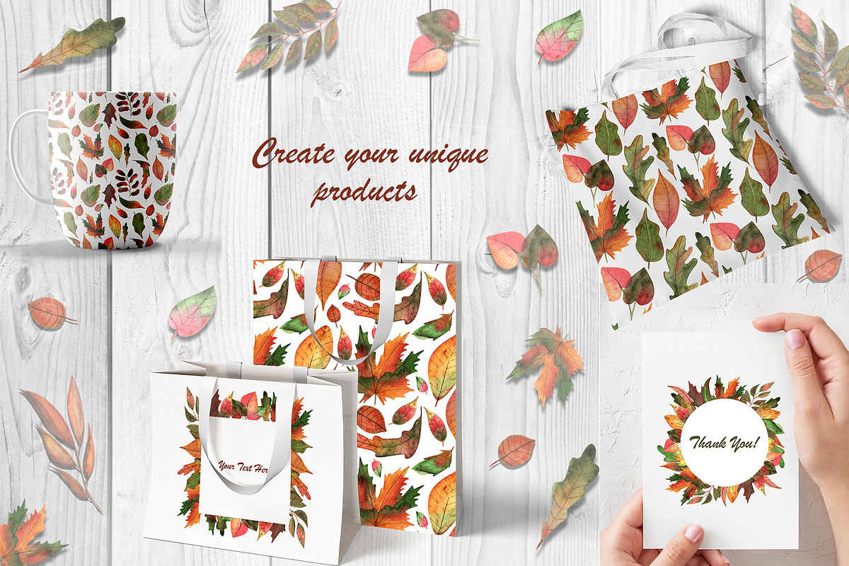 Watercolor Autumn Leaves, an Illustration by TanataDesign (Photo 5 of 6)