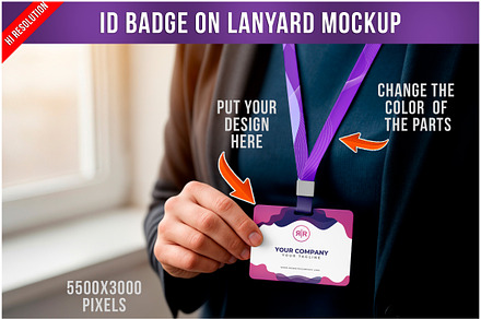 ID Badge on Lanyard Mockup PSD, an Advertising Mockup by Bruno's Shop