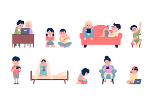 Kids and gadgets. Children with, a Technology Illustration by LadadikArt