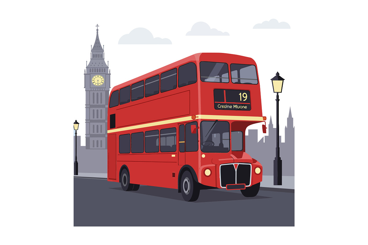 Classic red double-decker bus travel, an Illustration by designvectx
