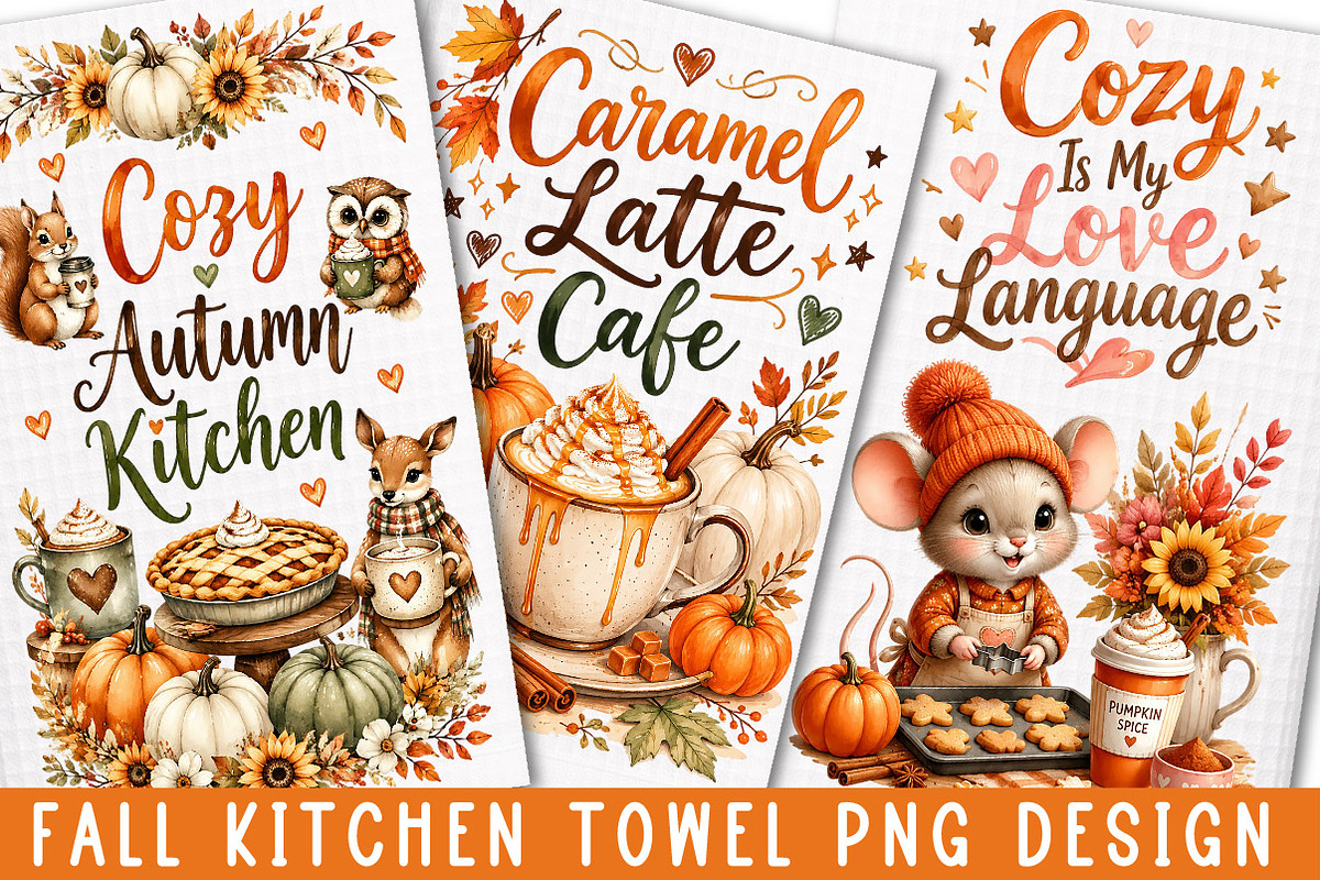 Fall Kitchen Towel Sublimation PNG, a Work Illustration by SinaCreation (Photo 1 of 3)