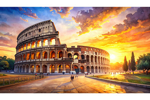 A warm sunset view of the Colosseum, an Architecture Photo by Igor Tichonow