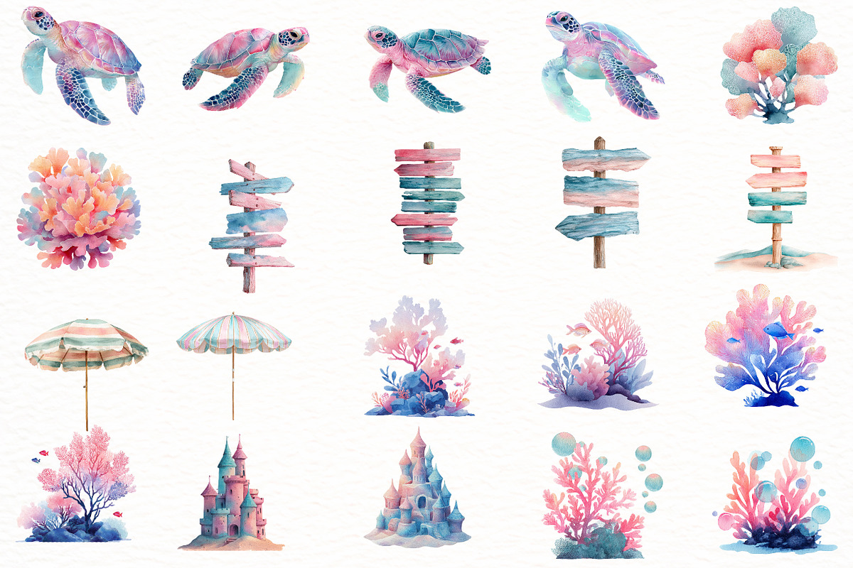 Watercolor Summer clipart, an Illustration by Designworld (Photo 2 of 7)