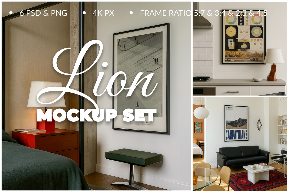 6PSD SET Frame Mockups for Poster, a Product Mockup by SigaSigaMockup (Photo 1 of 5)