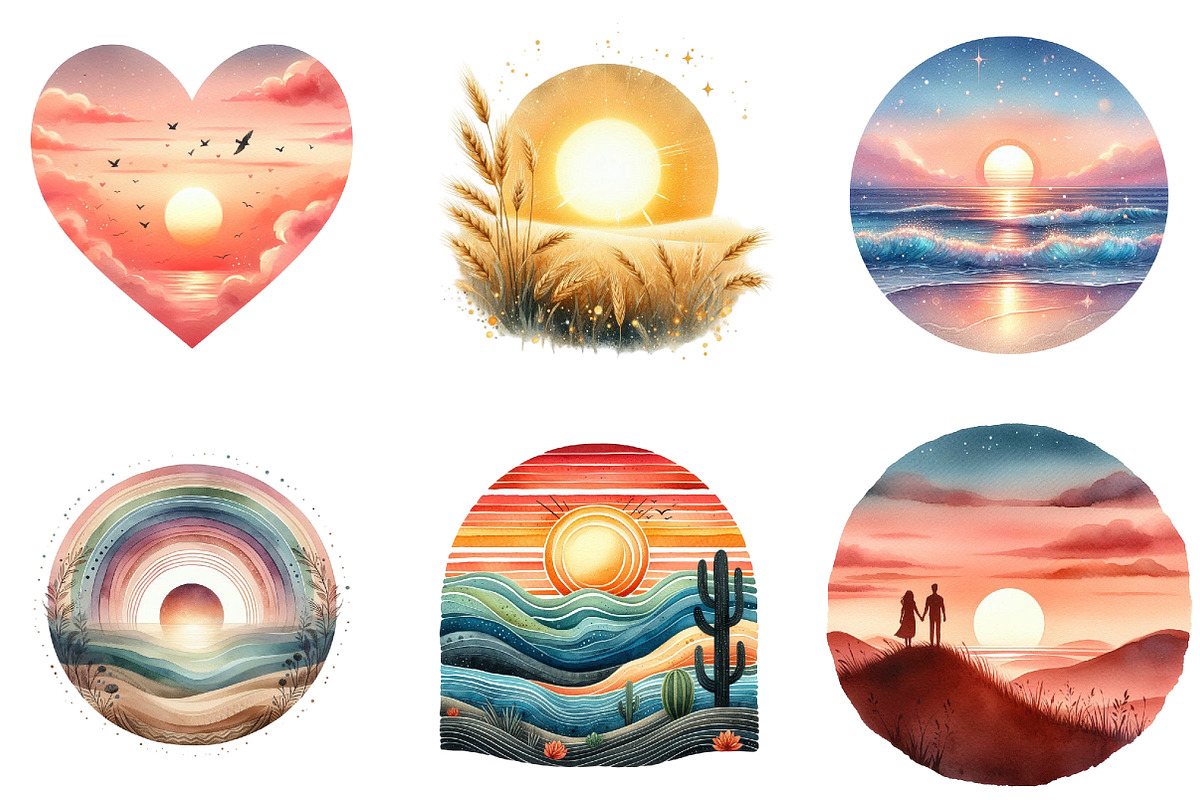 Sunset Sticker Clipart, an Illustration by DreamArtGraphic (Photo 3 of 5)