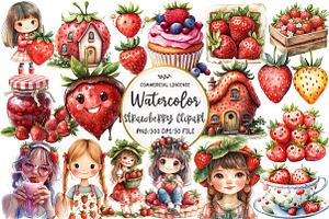 Watercolor Strawberry Clipart, an Illustration by OK Design