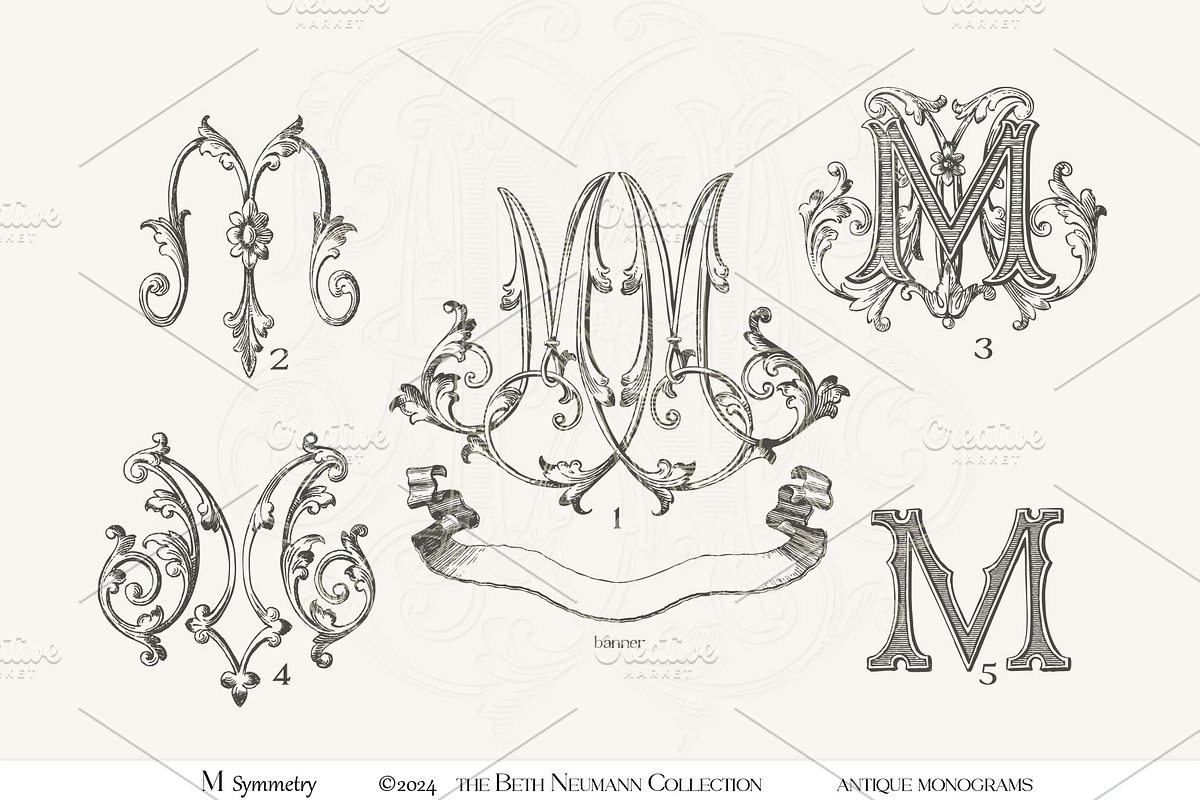 Antique Vintage Monogram Initial M, an Object Graphic by Antique Monograms (Photo 4 of 4)