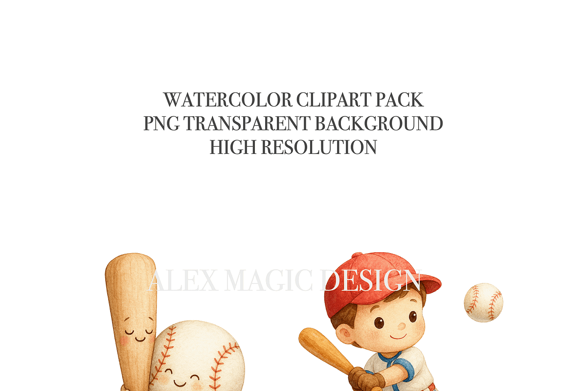 Baseball Clipart Set, a Decorative Illustration by Pati Charm Studio (Photo 4 of 8)