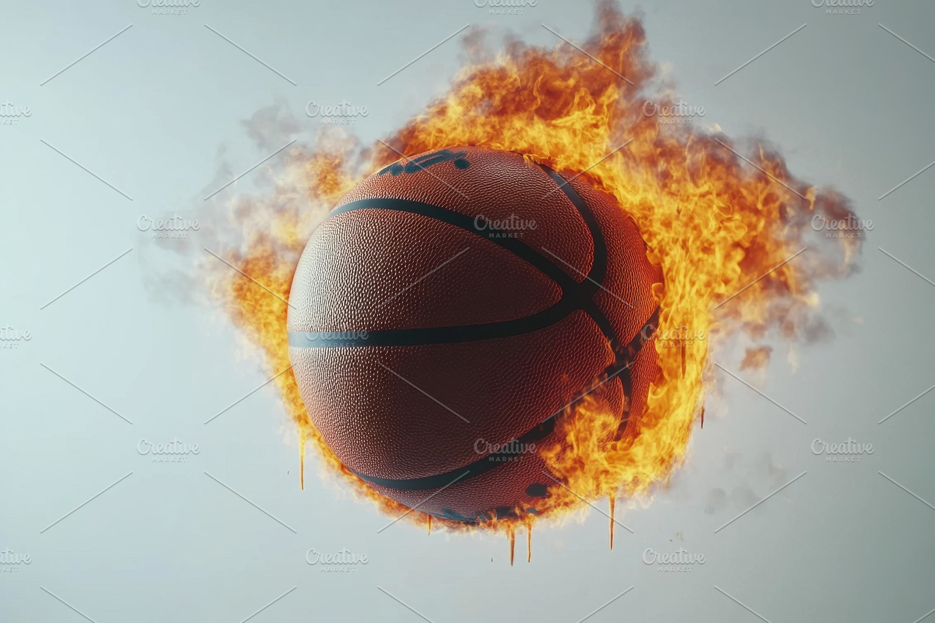 Basketball ignites with flames creat, a Photo by Tanuart