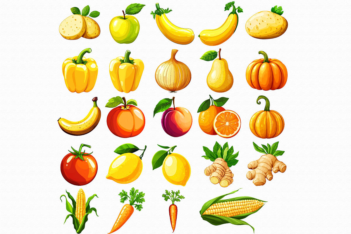 Yellow and Orange Fruit And Vegetabl, a Graphic by Libby Wishes (Photo 3 of 7)