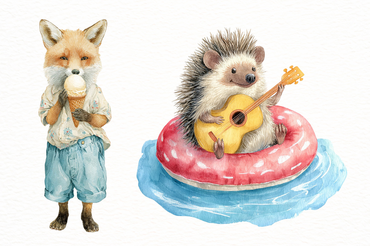 Cute Pool Party Watercolor Clipart, an Illustration by Designworld (Photo 5 of 5)