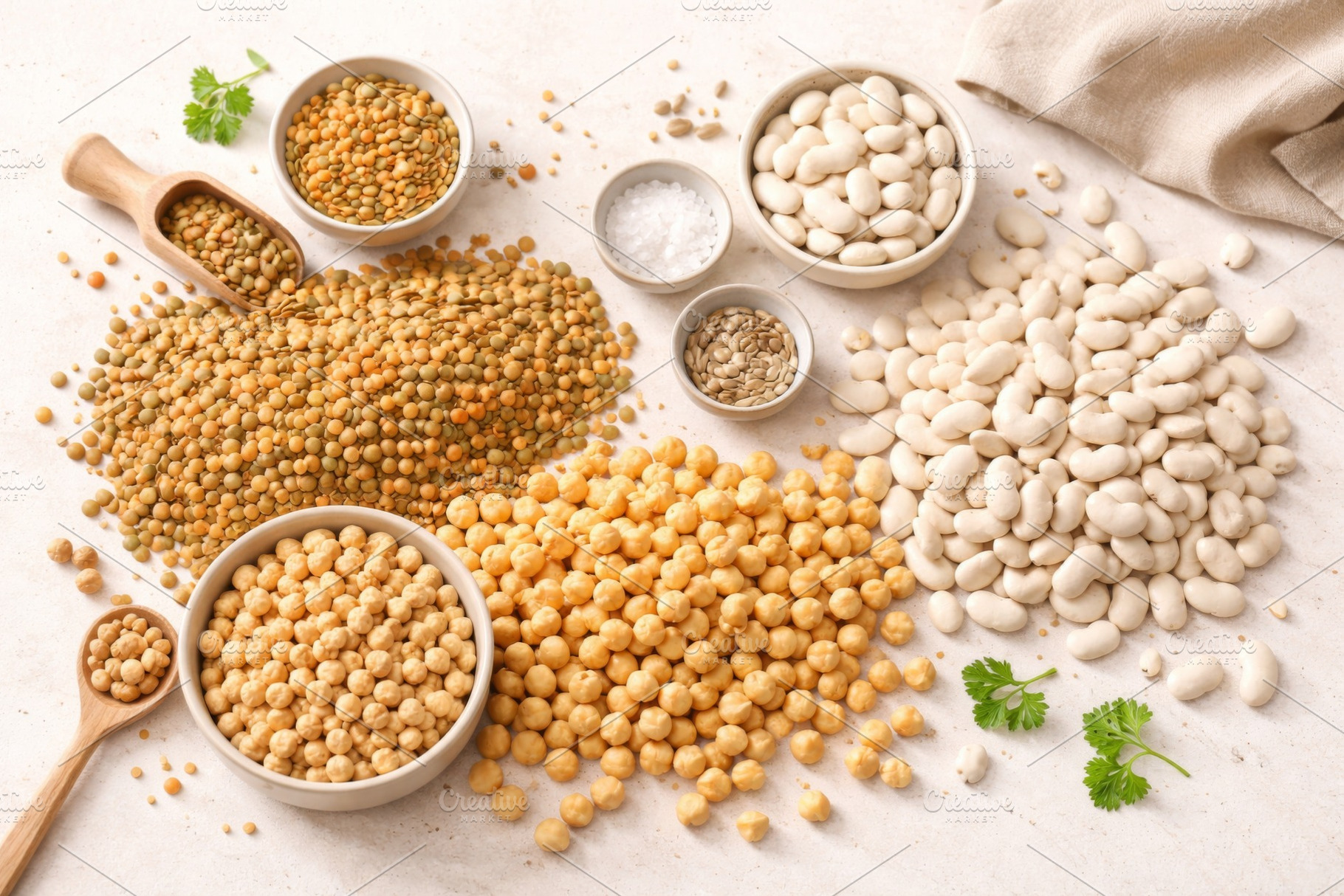 Assorted beans and legumes display w, a Photo by Dvoevnore photos