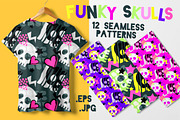 Skull funky seamless patterns, a Pattern Graphic by Seamless and more stuff (Thumbnail 1 of 6)