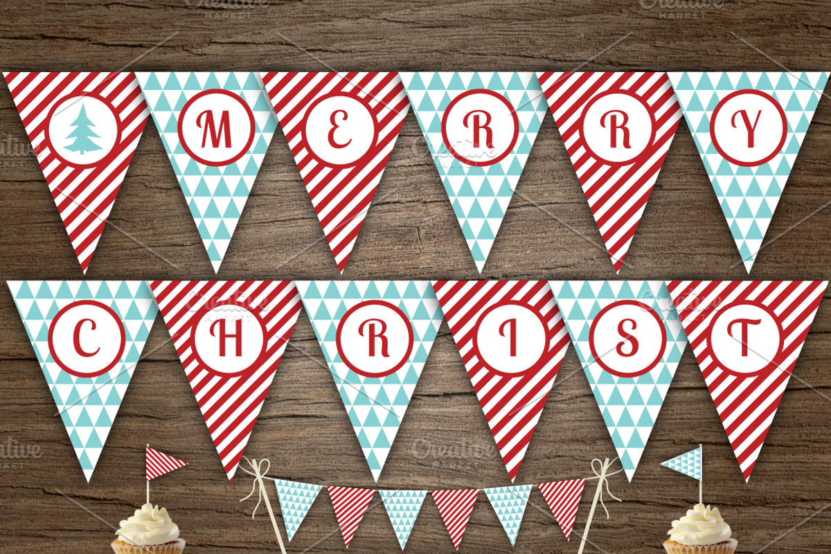 Aqua Red Merry Xmas Banner
