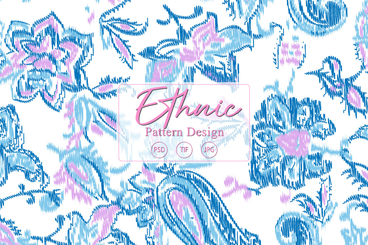 Blue & Pink Ethnic Paisley Pattern, a Pattern Graphic by Gullenda (Photo 1 of 6)