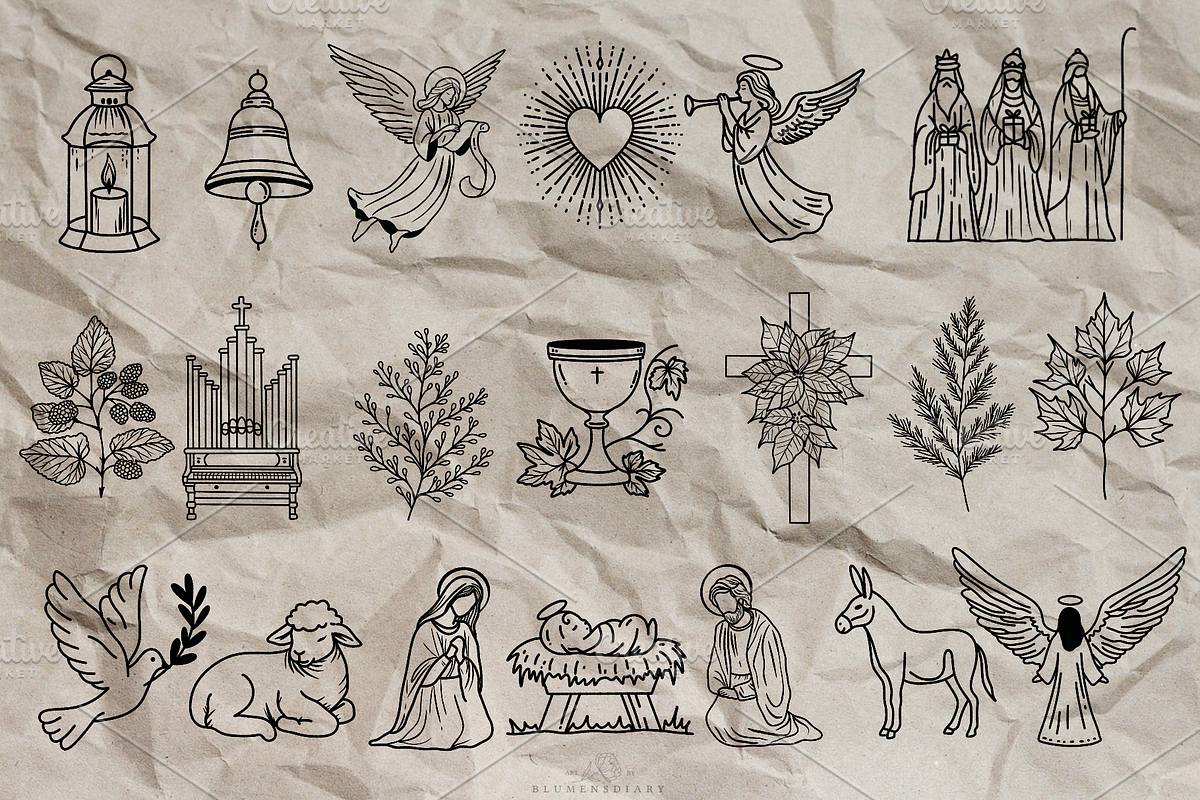 Holy Night Nativity Scene Line Art, a Seasonal Illustration by Blumensdiary (Photo 3 of 7)