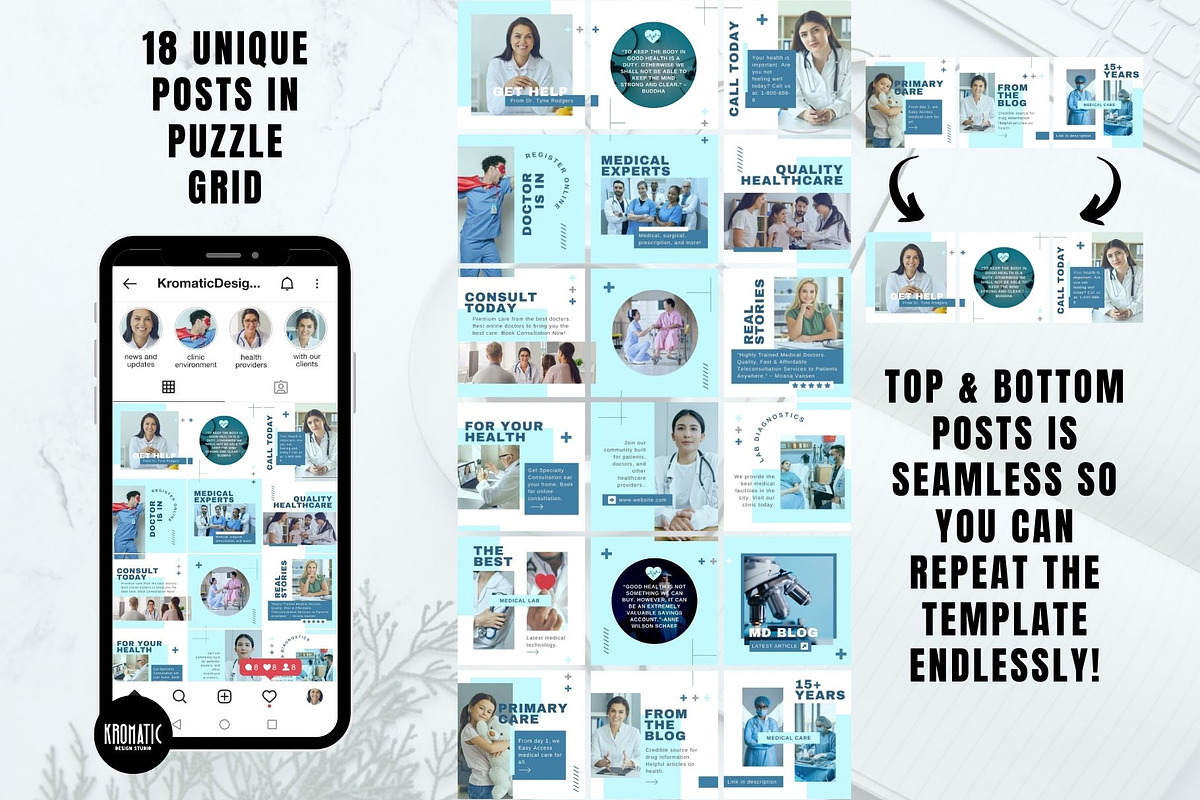 Medical Clinic Instagram Bundle, a Social Media Template by Kromatic Design Studio (Photo 4 of 10)
