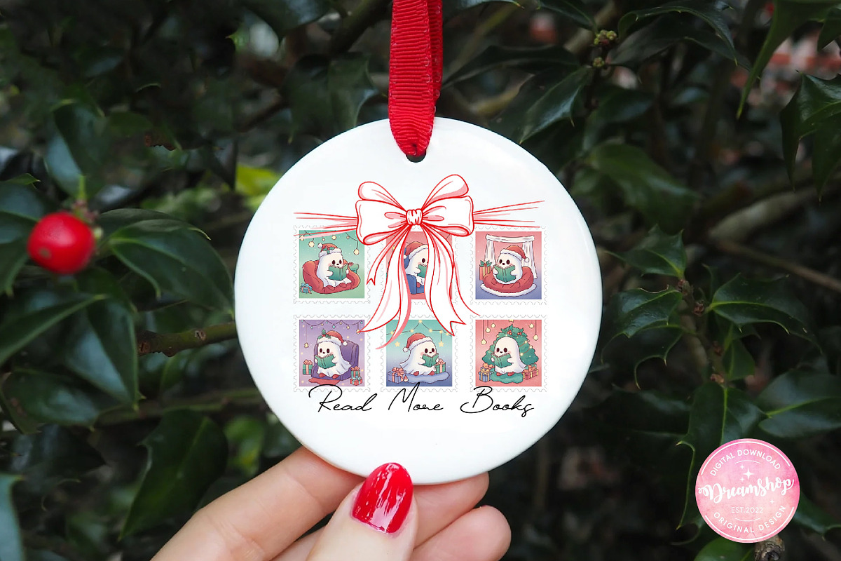 Cute Ghost Reading Christmas Stamps, an Illustration by CreationArt (Photo 3 of 4)