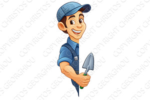 Bricklayer Mascot Tool Mason, a Person Illustration by Christos Georghiou