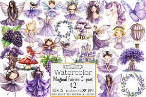 Watercolor Magical Fairies Clipart, a Seasonal Illustration by Design Market