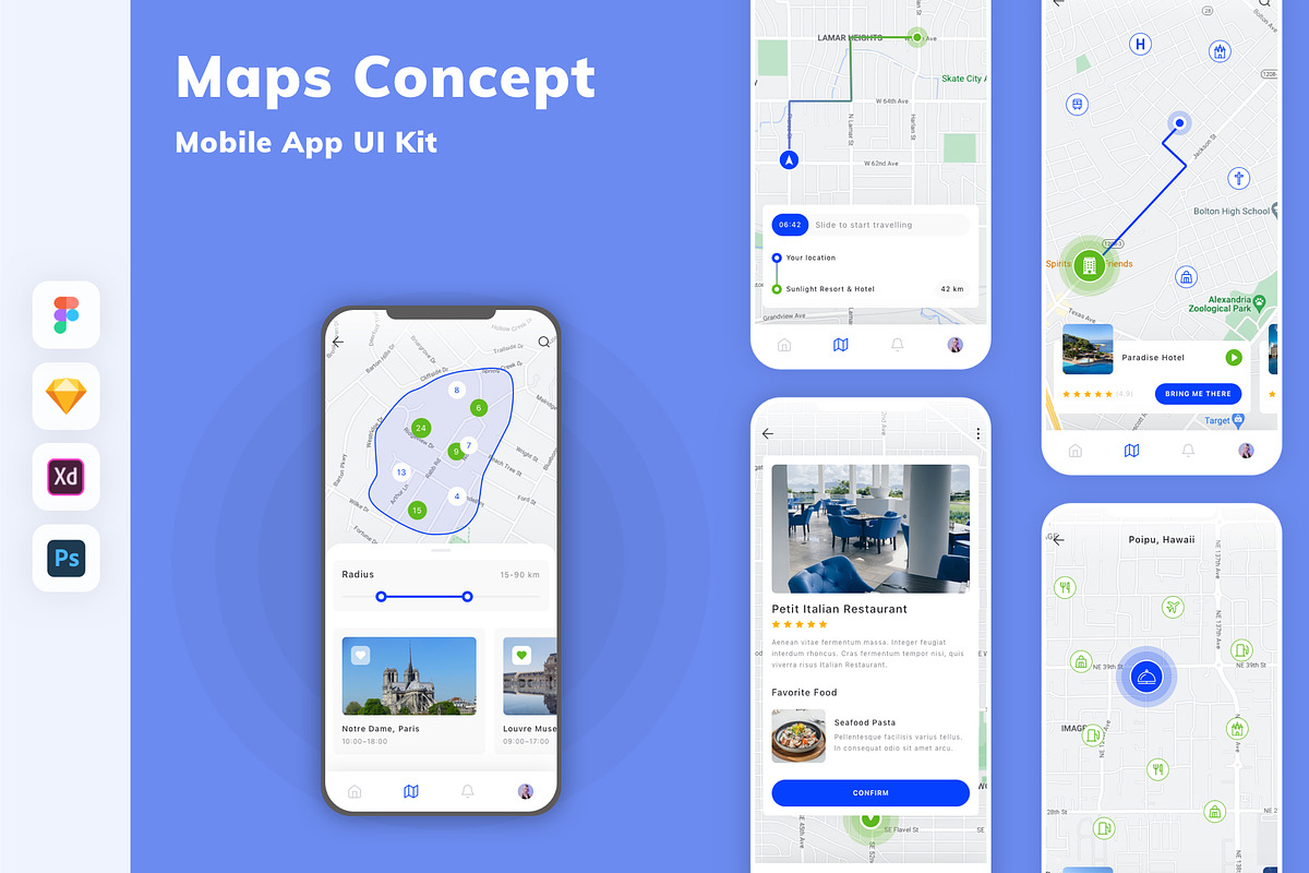 Maps Concept Mobile App UI Kit, an UI Kit Template by uicube