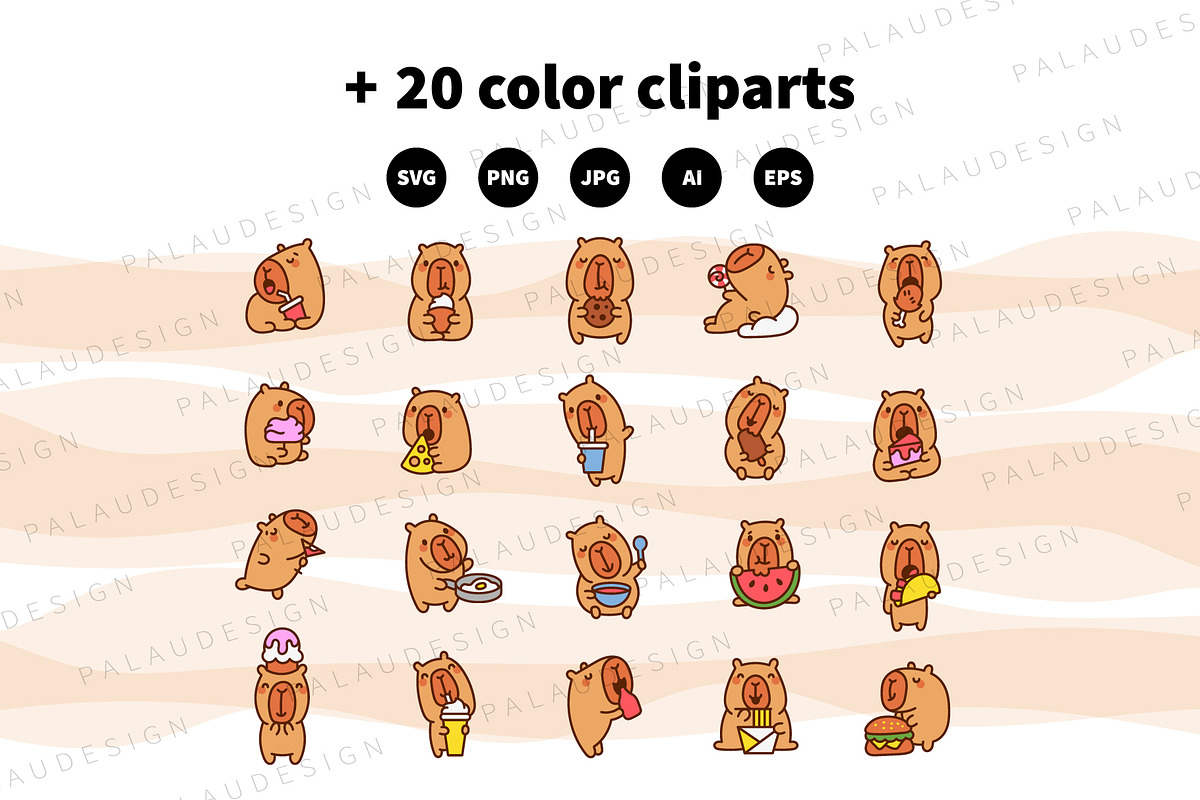 Cute Kawaii Capybara with Food, an Animal Illustration by Palau (Photo 10 of 12)