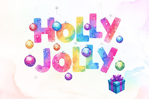 Colorful Glitter Holly Jolly Png, an Illustration by Sublimation Artist