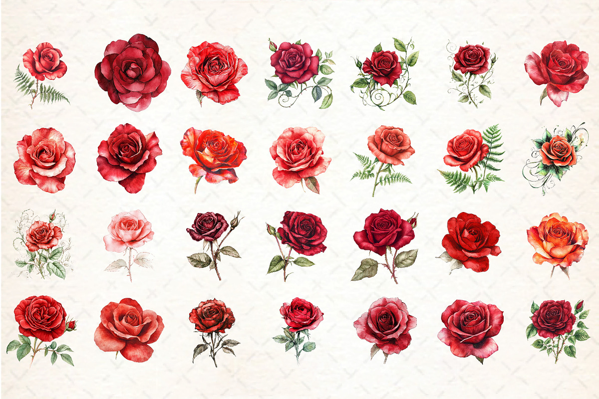Red Lithograph Roses Clipart, an Illustration by DreamCafeArt (Photo 2 of 7)