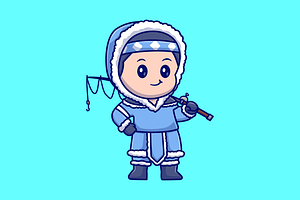 Cute Boy Holding Fishing Rod Cartoon, a Person Illustration by Catalyst Labs