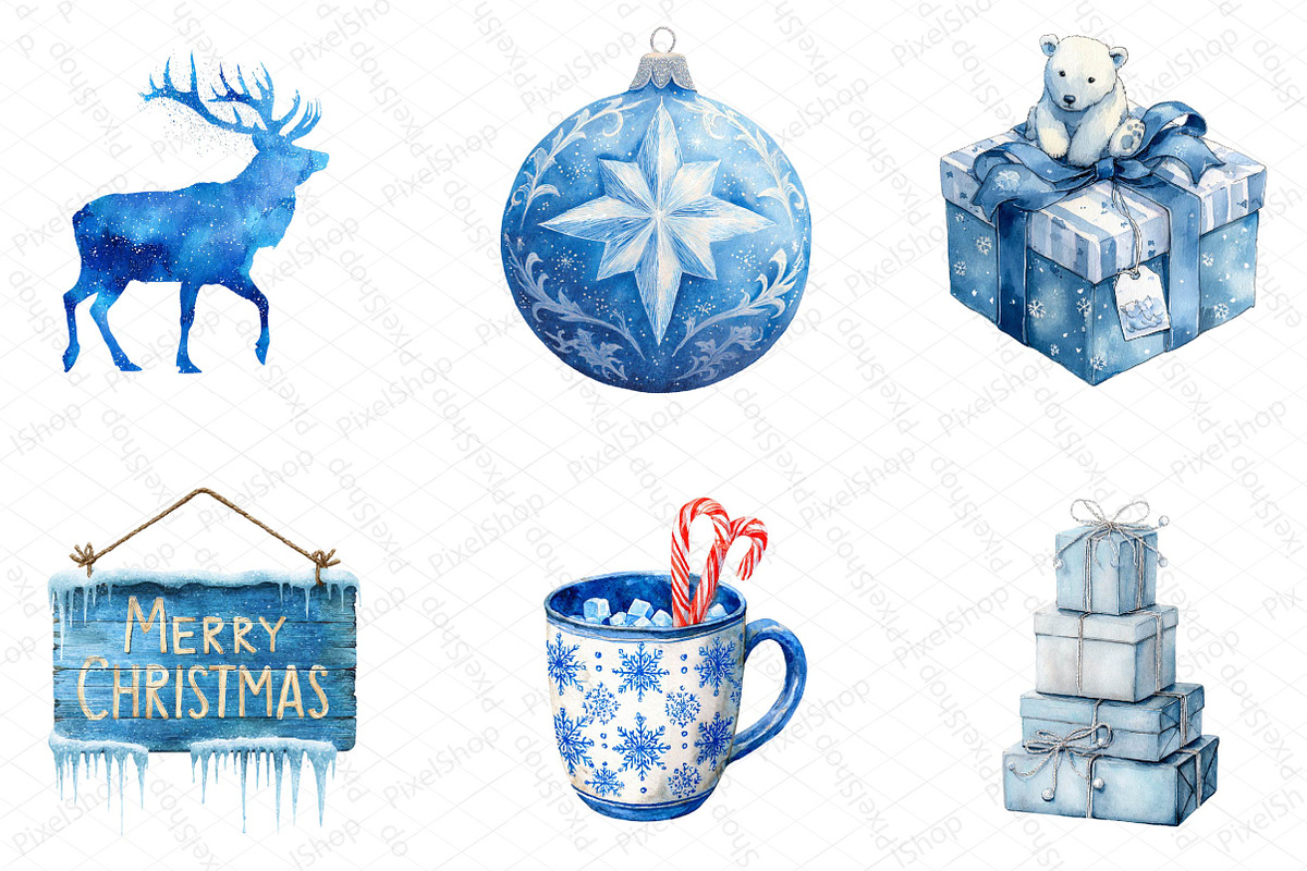 Blue Christmas Clipart Sublimation, an Illustration by DreamPrint404 (Photo 2 of 5)