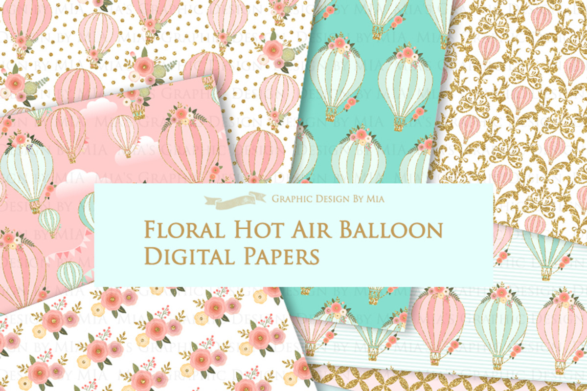 Hot Air Balloon Glitter Gold Set, a Texture Illustration by Mia's Graphic Design (Photo 8 of 9)