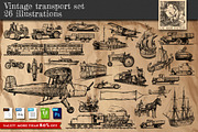 Vintage transport set, a Transportation Illustration by CatMadePattern (Thumbnail 1 of 7)