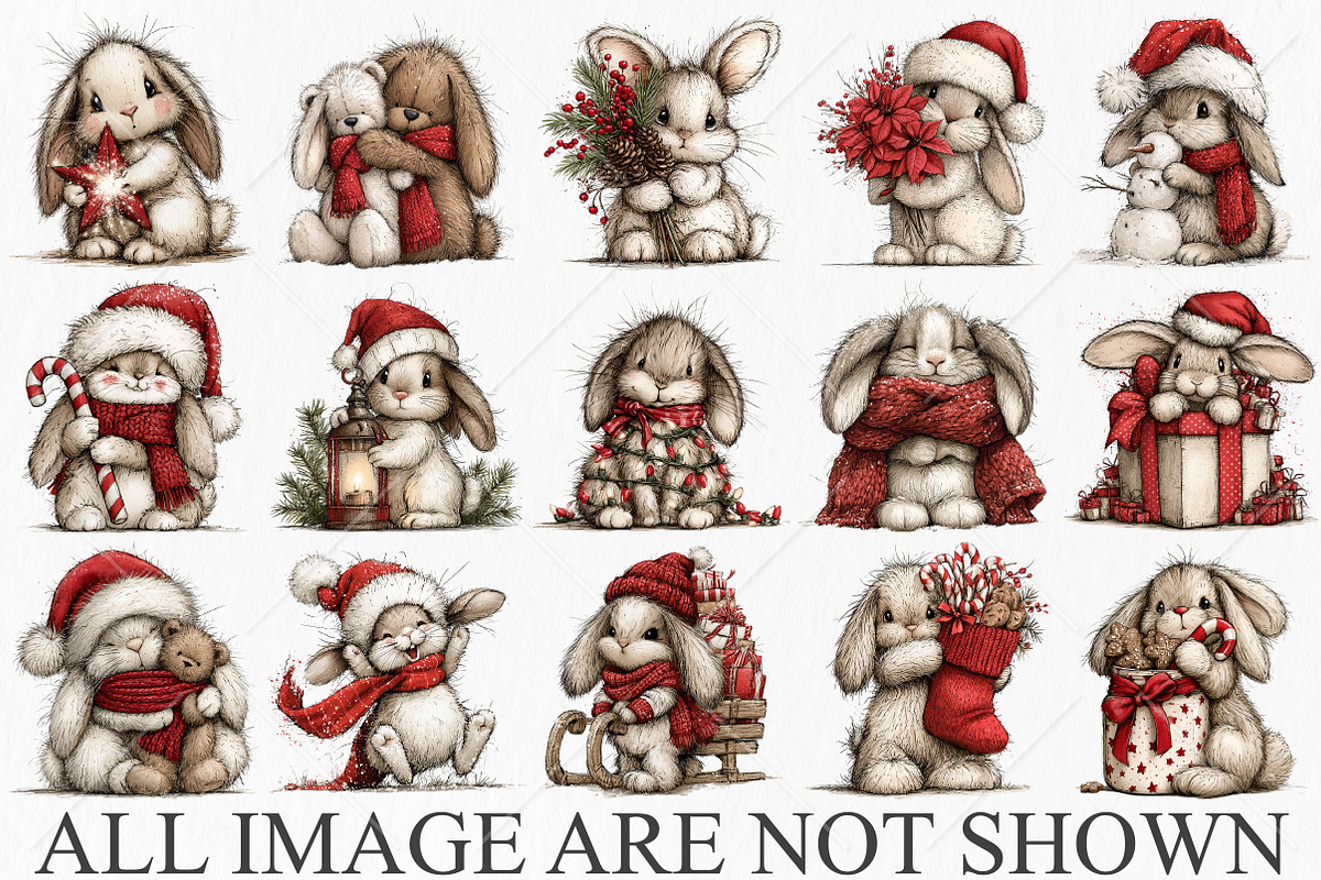 Whimsical Christmas Bunny Clipart, a Seasonal Illustration by Canvas Craft (Photo 4 of 10)
