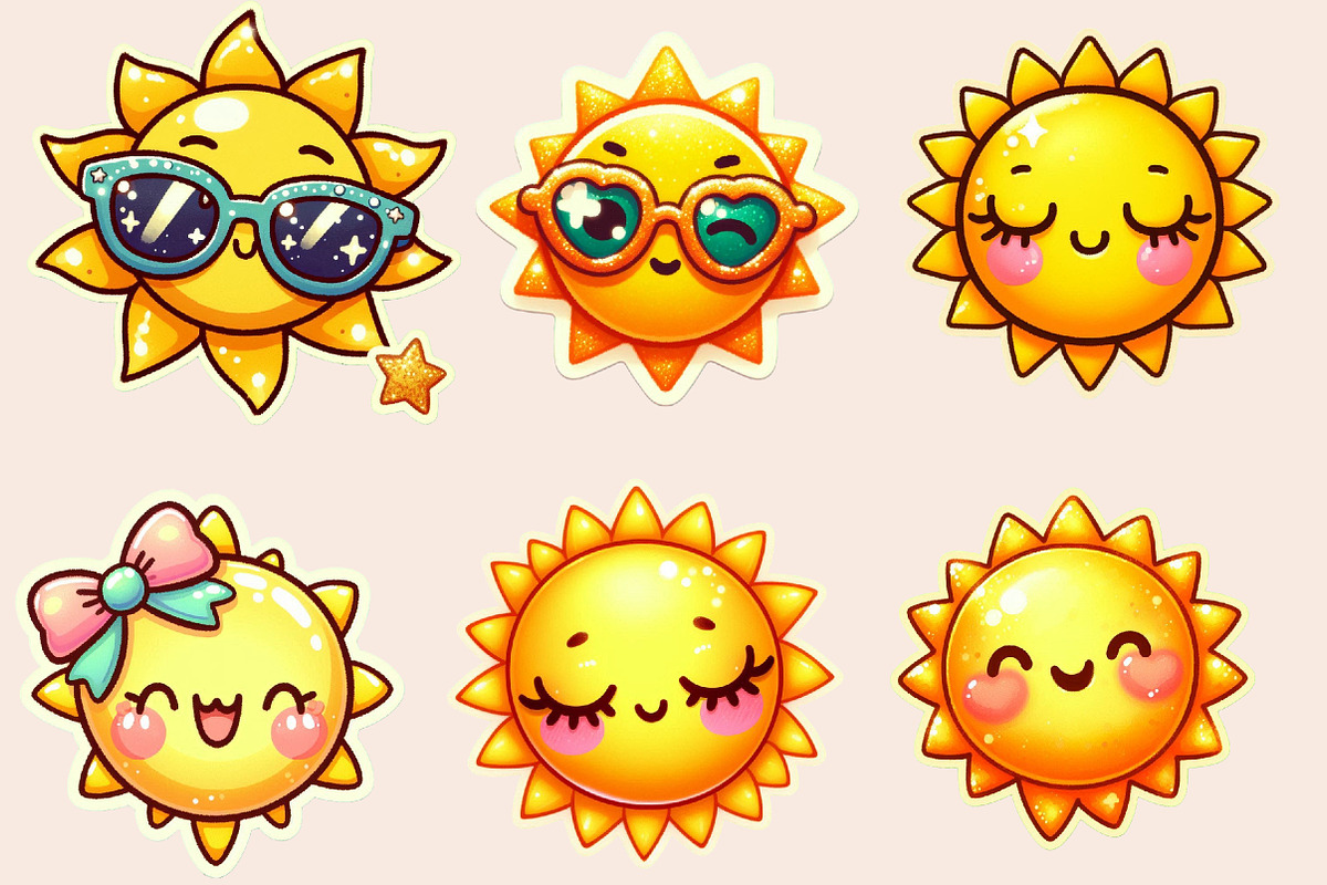 Cute Smiling Sun Sticker Clipart, an Illustration by Designworld (Photo 3 of 5)