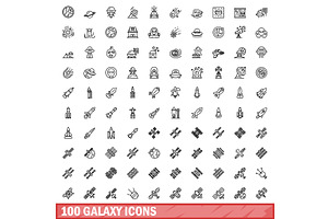 100 Galaxy Icons Set, Outline Style