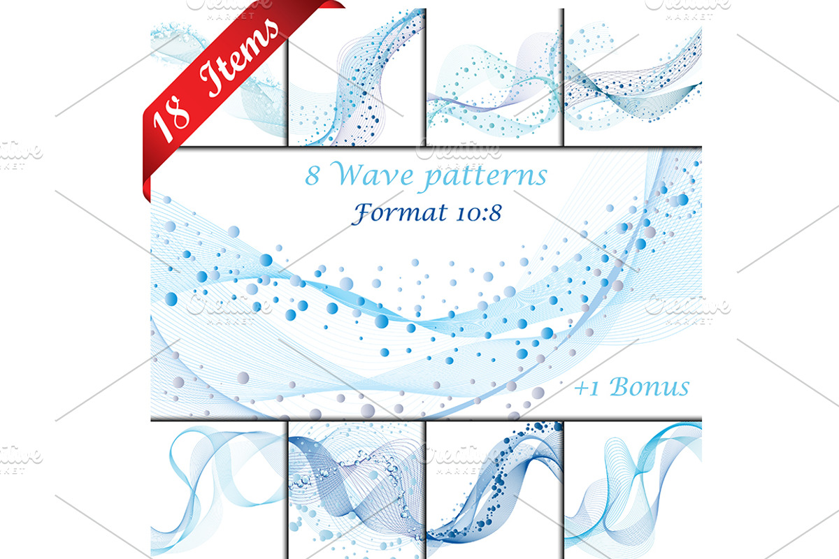 Set of 18 Wave Patterns, an Illustration by Pavel Vectors (Photo 1 of 2)
