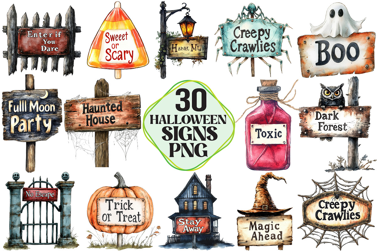 Spooky Halloween Signs Clipart, an Illustration by Pixels.Craft (Photo 1 of 7)